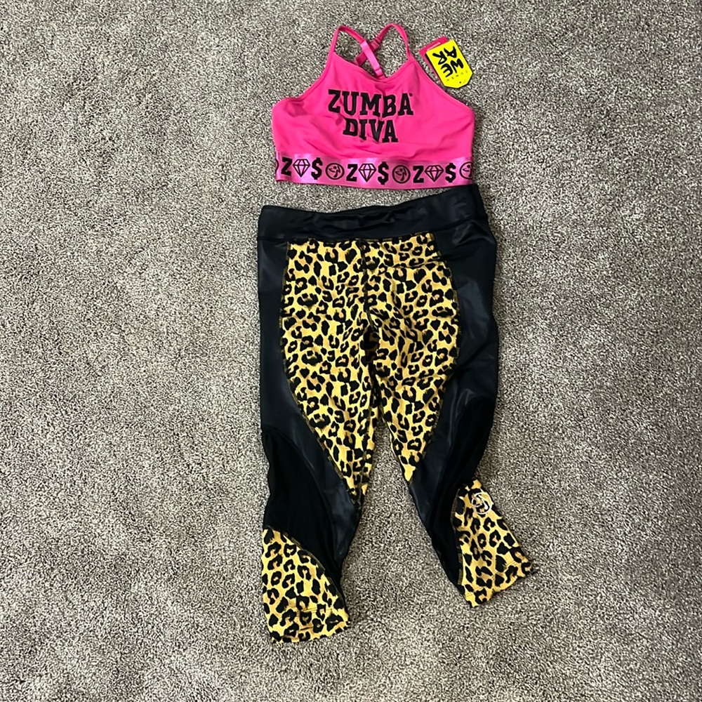 Pink bra & leopard leggings set